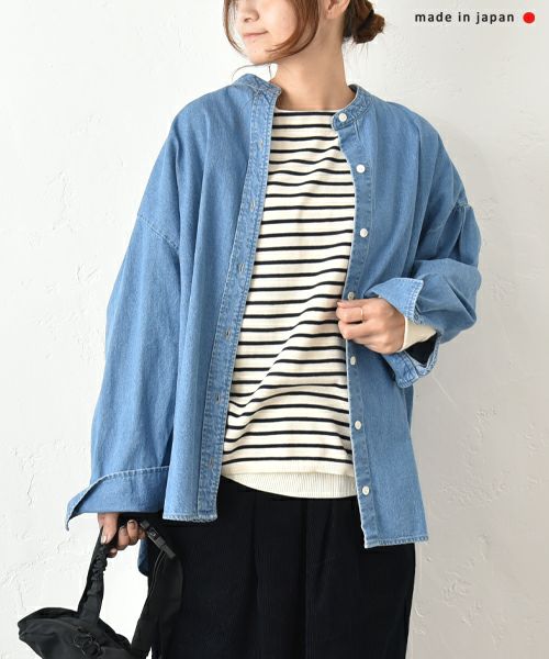 MidiUmi｜tuck sleeve denim shit [[3-739959]][C]