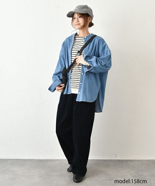 MidiUmi｜tuck sleeve denim shit [[3-739959]][C]