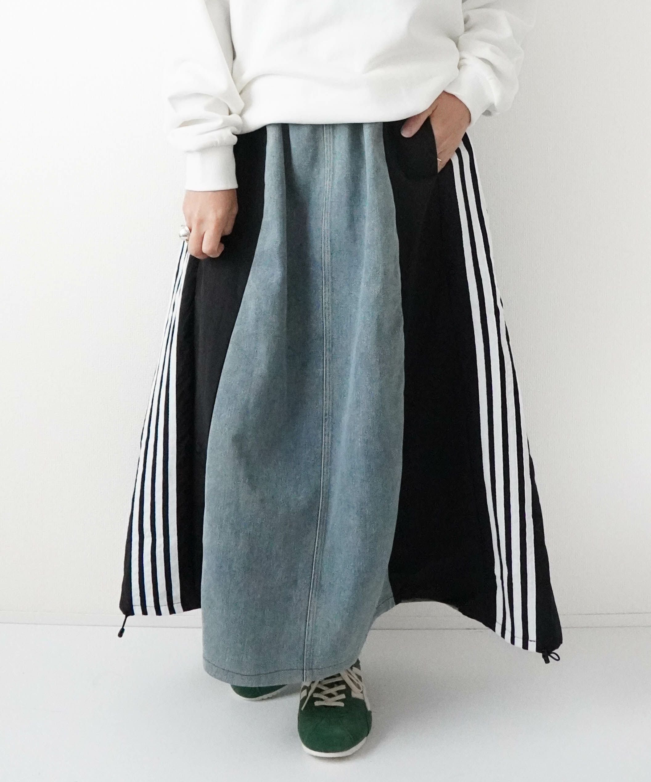 day standard｜ラインテープ×デニム切り替えスカート [[D54045-28]][D]