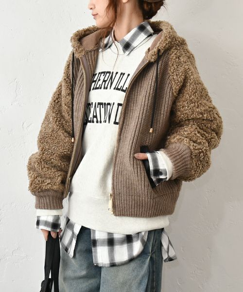 HUMS｜ボア×ニット切替ブルゾン [[RNK-25111]][C]