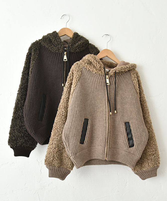  HUMS｜ボア×ニット切替ブルゾン [[RNK-25111]][C]