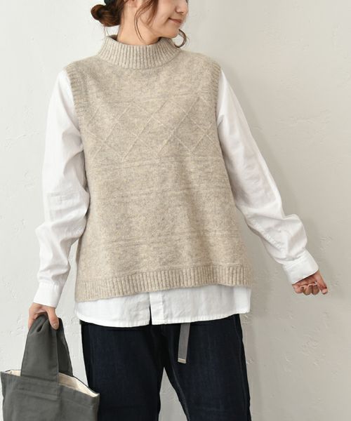 hagumu｜モックネックアラン柄ベスト [[125700]][C]