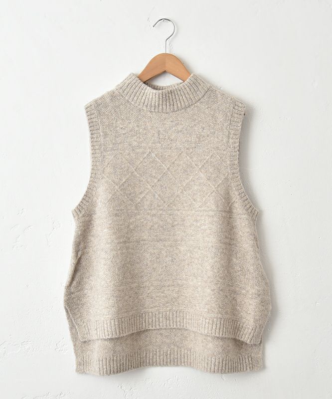  hagumu｜モックネックアラン柄ベスト [[125700]][C]