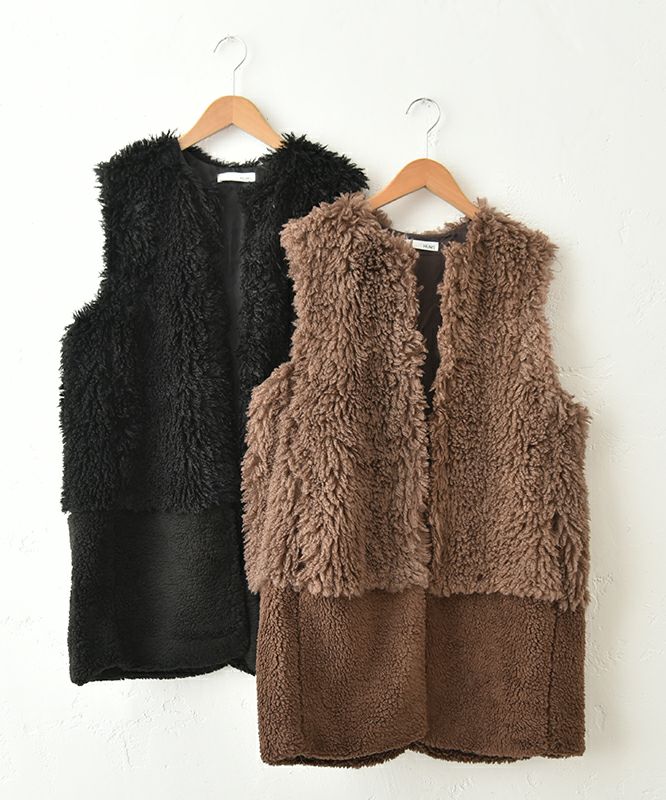 HUMS｜ファー切替ベスト [[RNK-25115]][C]