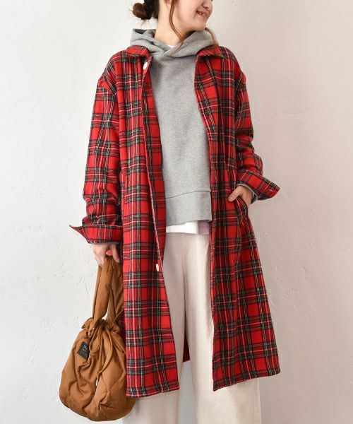 Our.｜タータンチェック起毛ミドル丈アウター [[Our-018]][C] | ma28