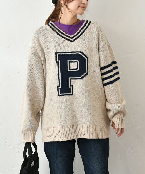 CUBE SUGAR｜Peanuts ライン入Vネックプルオーバー [[15075578]][C]
