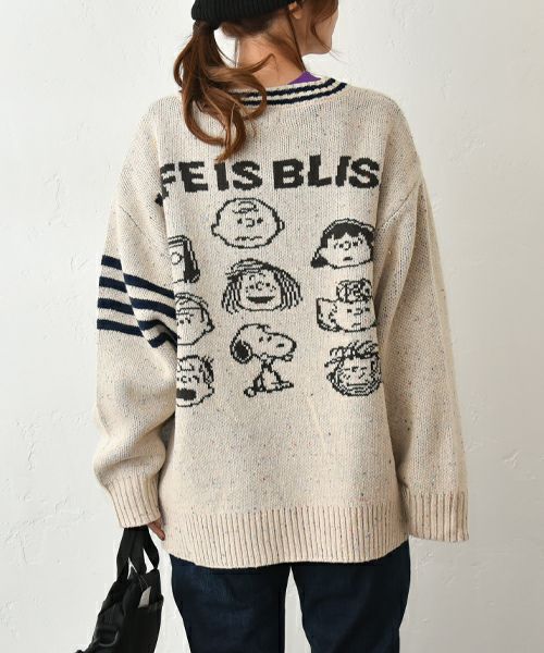 CUBE SUGAR｜Peanuts ライン入Vネックプルオーバー [[15075578]][C]