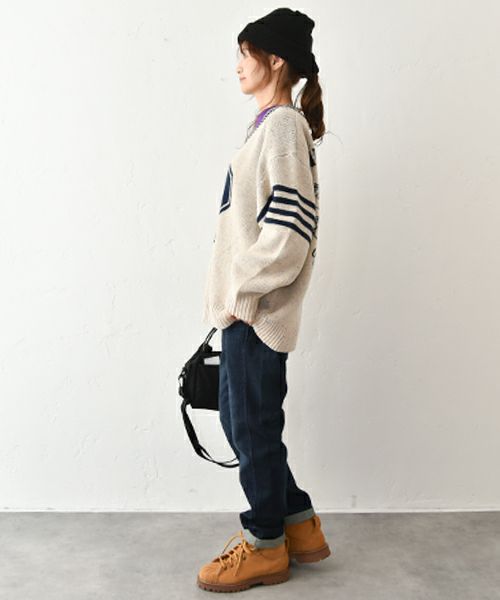 CUBE SUGAR｜Peanuts ライン入Vネックプルオーバー [[15075578]][C]