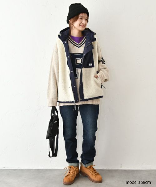CUBE SUGAR｜Peanuts ライン入Vネックプルオーバー [[15075578]][C]