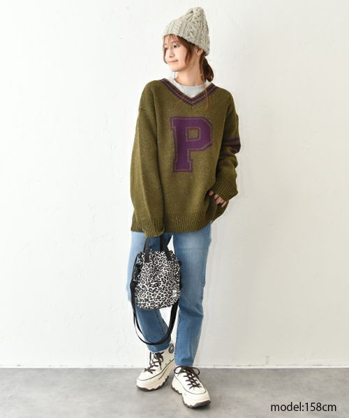 CUBE SUGAR｜Peanuts ライン入Vネックプルオーバー [[15075578]][C]