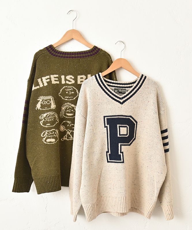 CUBE SUGAR｜Peanuts ライン入Vネックプルオーバー [[15075578]][C]