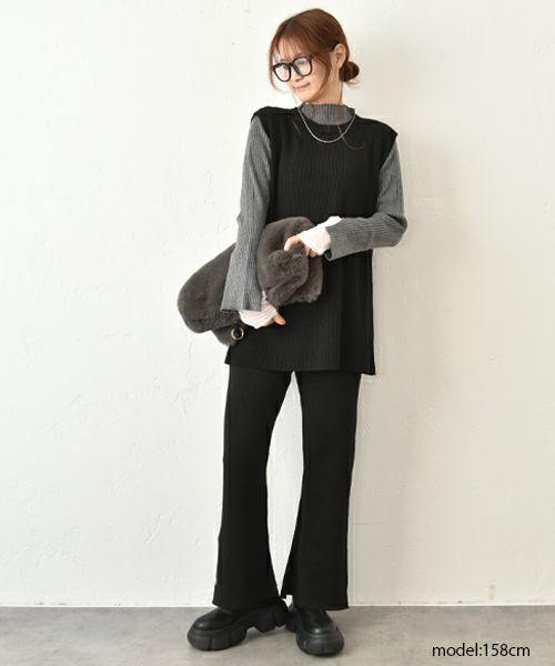 HUMS｜ニットセミフレアスリットパンツ [[32665Y234]][C]