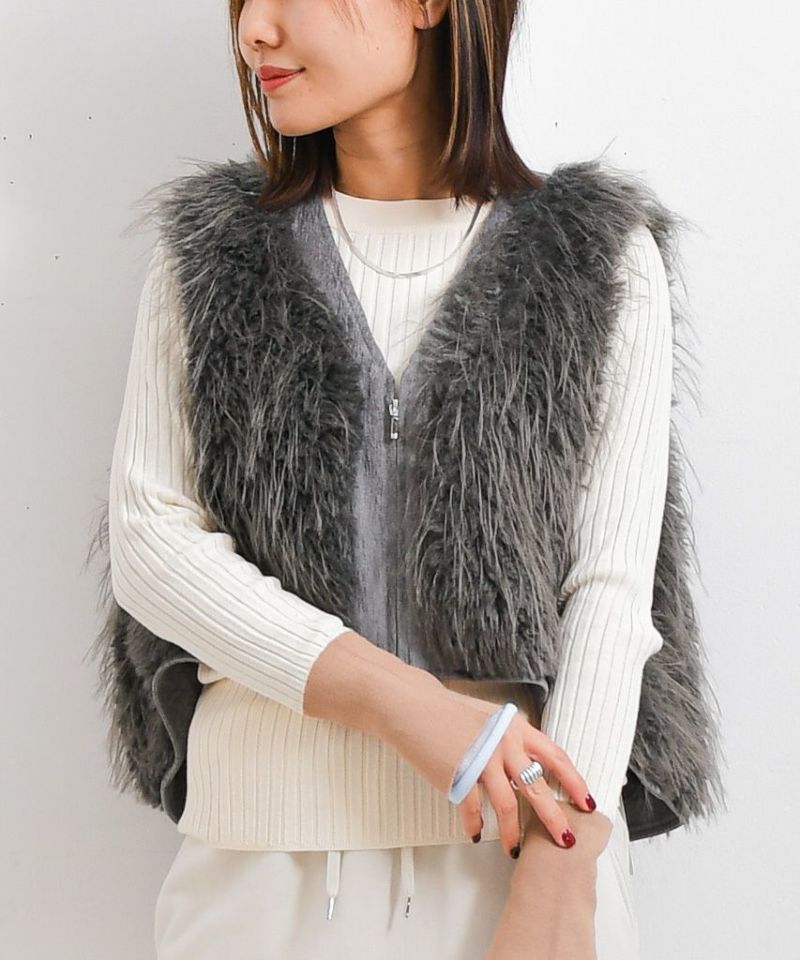 CYAN tokyo ミックスファージップベスト グレー CYAN TOKYO】MIXファー