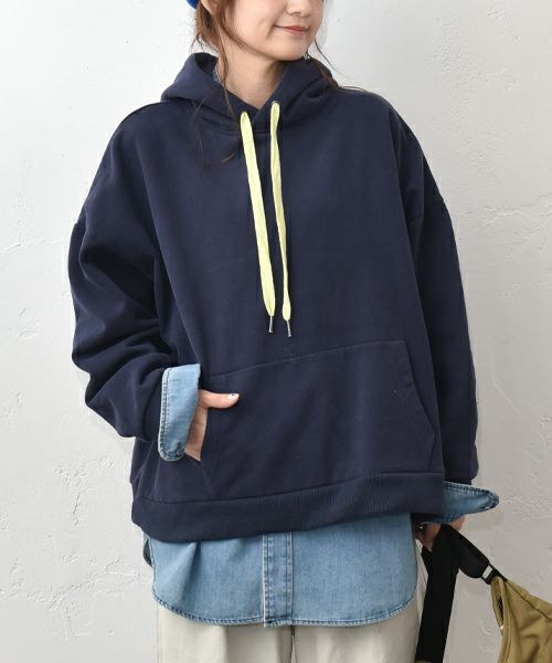 Our.｜裏起毛スウェット　配色ストリングパーカー [[C-9046]][C]