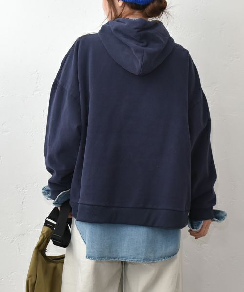 Our.｜裏起毛スウェット　配色ストリングパーカー [[C-9046]][C]