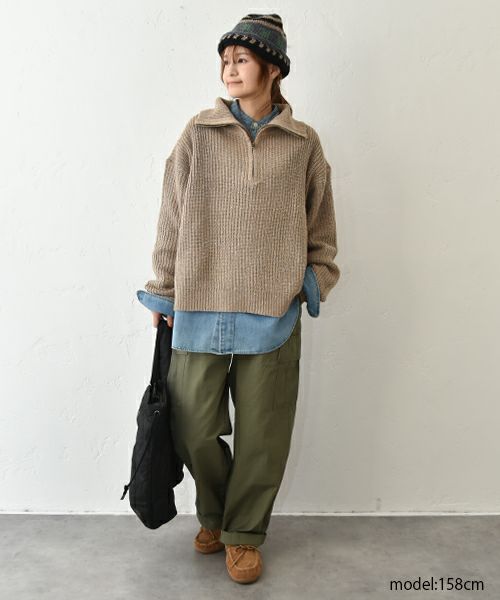 Our.｜ハーフジップリブ編みニットプルオーバー [[MT-0492]][C]
