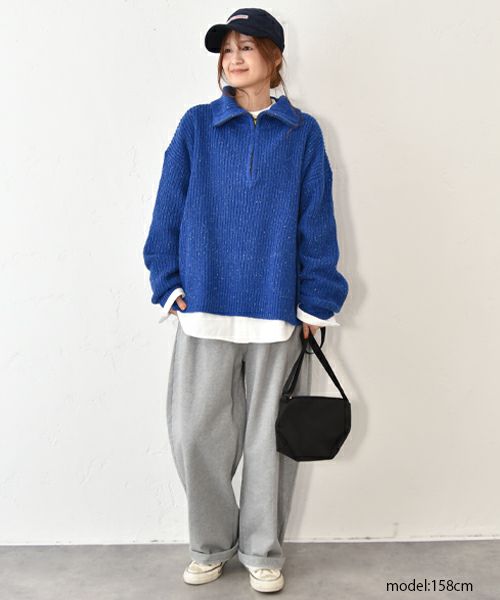 Our.｜ハーフジップリブ編みニットプルオーバー [[MT-0492]][C]