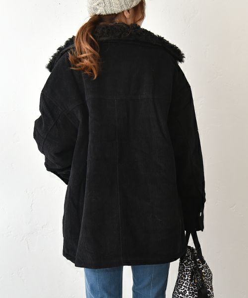 IN THE MARKET｜コーデュロイ 衿ファー薄中綿入りミドルカバーオール [[HUG-7183F613]][C]