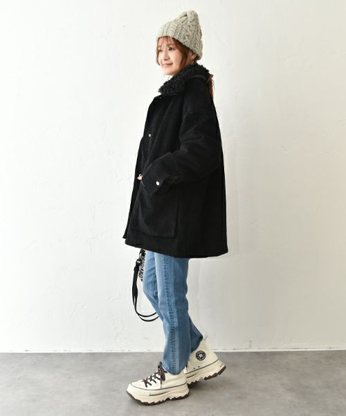 IN THE MARKET｜コーデュロイ 衿ファー薄中綿入りミドルカバーオール [[HUG-7183F613]][C]