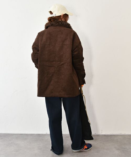 IN THE MARKET｜コーデュロイ 衿ファー薄中綿入りミドルカバーオール [[HUG-7183F613]][C]