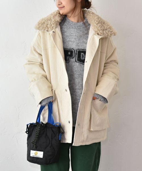 IN THE MARKET｜コーデュロイ 衿ファー薄中綿入りミドルカバーオール [[HUG-7183F613]][C]