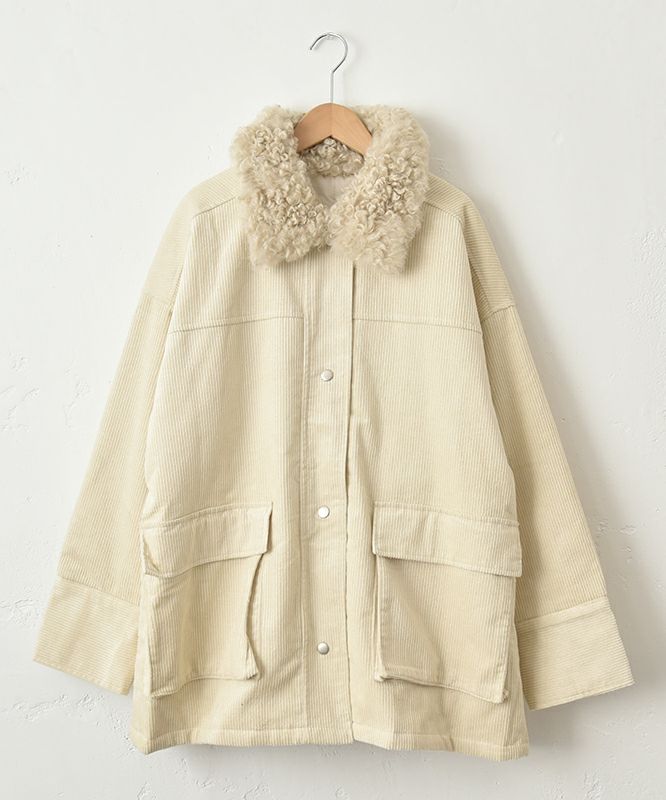  IN THE MARKET｜コーデュロイ 衿ファー薄中綿入りミドルカバーオール [[HUG-7183F613]][C]